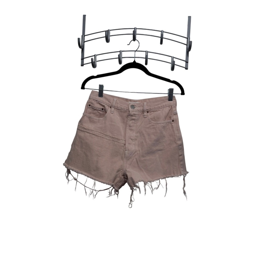 PacSun Ultra High Rise Vintage Shorts Pink Peach Frayed Denim Size 27